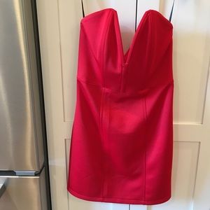Red strapless dress